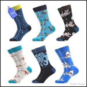 Men's Novelty Crew Socks 12 Pack Recycled Cotton Funny Animal Patterns